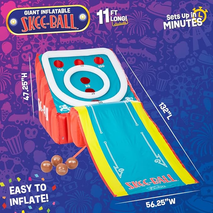 Flybar FunPark Giant Inflatable Skee-Ball Game, 11 Ft Backyard Outdoor Games for Kids & Adults, 4 Balls & Electric Air Pump Included, Yard Games Carnival Game for Family, Indoor Outdoor Party, Ages 6+