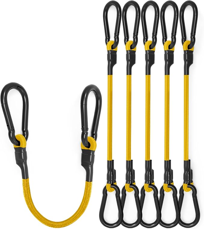 8 Pcs 18 Inch Heavy Duty Carabiner Bungee Cord Outdoor with 190 Lbs Max Break Strength, Bungee Straps with Upgraded Carabiner Hooks for Luggage Rack, Cargo, Hand Carts, Bike, Camping, etc (Yellow)
