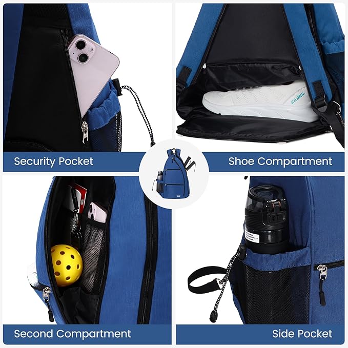 Sucipi Pickleball Bag - Men's & Women's Pickleball Backpack, Adjustable Sling Bag w/Fence Hook/Large Capacity/Safety Pocket