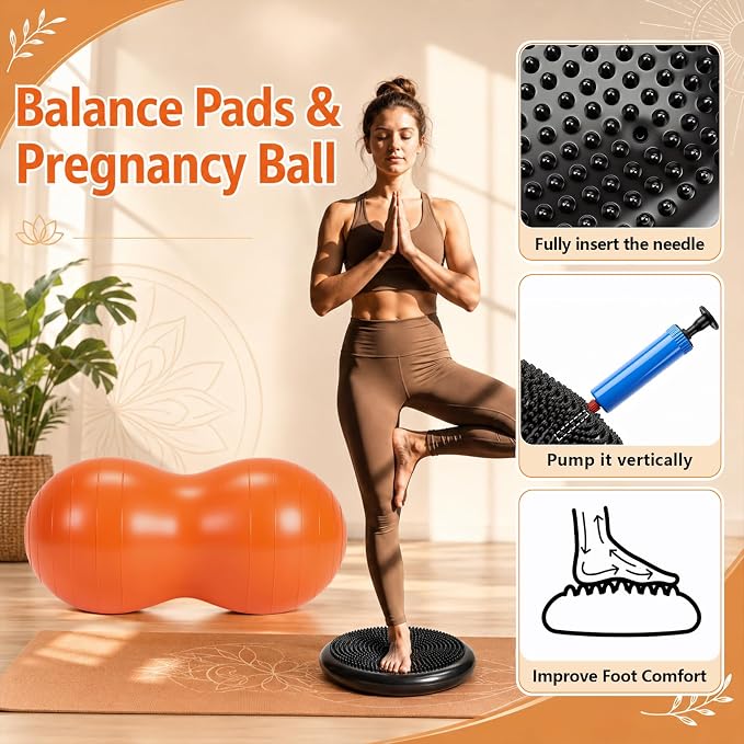 2 Pcs Wobble Cushion and Peanut Ball with Pump Set, Sensory Balance Disc Wiggle Seat for Kids and Adults, Flexible Seating for Exercise Physical, Child Training, Yoga