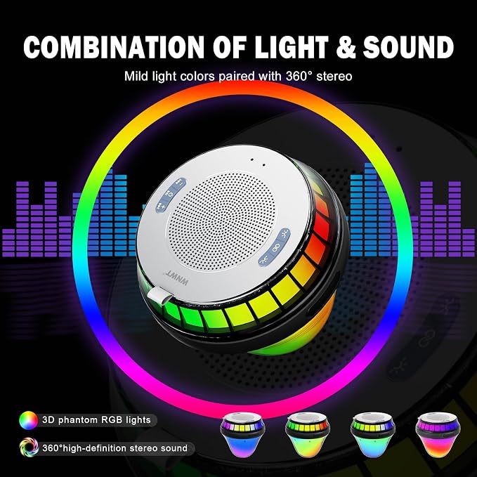 Floating Speaker for Pool with Colorful Lights, IPX7 Waterproof Floating Hot Tub Speaker, 15W Stereo Loud Sound, 360° Loud Stereo Sound, TWS, Great for Pool Shower Travel SPA