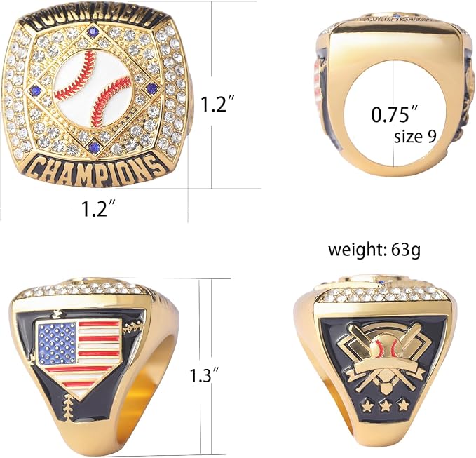 12 pcs Pack Gold Champions Silver Finalist Baseball Championship Trophy Ring Baseball Awards for Teams,Baseball Players Awards Size 9