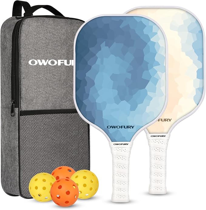 Fiberglass Pickleball Paddles Set of 2, Pickle Ball Racket Lightweight Honeycomb Core Control Paddle, with 4 Indoor Outdoor Balls and Bag for Men Women