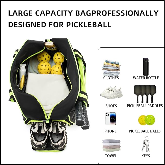 ROYALFAIR Pickleball Tote Bag for Women Men Large Capacity with Paddle Cover Pocket Internal Shoe Pocket and Adjustable Shoulder strap