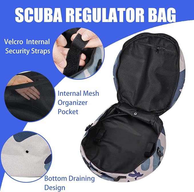 Scuba Regulator Bag, Diving Regulator Protective Bags with Double Lockable Zippers Carry on Bag for Dive Regulator with Adjustable Shoulder Strap