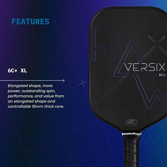 VERSIX RAW Carbon Fiber Pickleball Paddle,Polypropylene Honeycomb Core, Carbon Fiber, 7.9oz (Midweight), 15mm Core