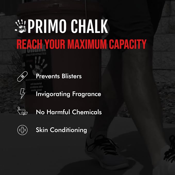 Primo Chalk Resealable Bucket: Loose Chalk for Weightlifting, Rock Climbing, & Gymnastics, Made in The USA, Chalk Ball Refill for Superior Grip