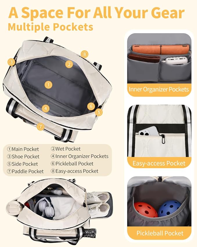 Jetviivid Pickleball Bag for Women with Paddle Pocket-Fits 2 Paddles, Puffer Pickleball Tote with Shoe Compartment & Fence Hook