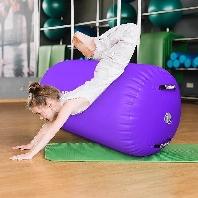 AWSUM Gymnastics Barrel Tumbling Equipment Air Roller Training Inflatable Back Handspring Trainer for Octagon Tumble Mat Gym Cheerleading Home Use 1 PCS，No Electric Pump