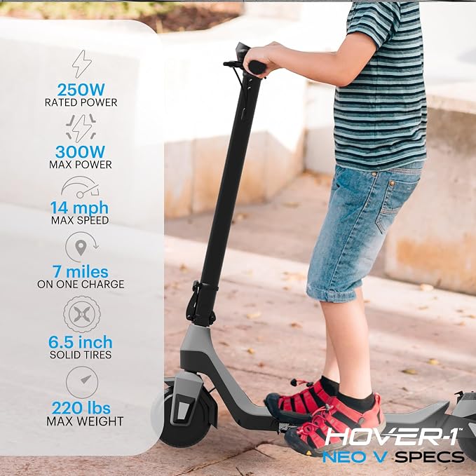 Hover-1 Neo Family Foldable Electric Scooter with 300W/250W/200W Rated Brushless Motor, 16/14/12 mph Max Speed, 8.5"/6.5” Wheels, 10/7 Mile Range Commuting Scooter for Kids & Teens Aged 4 to 16