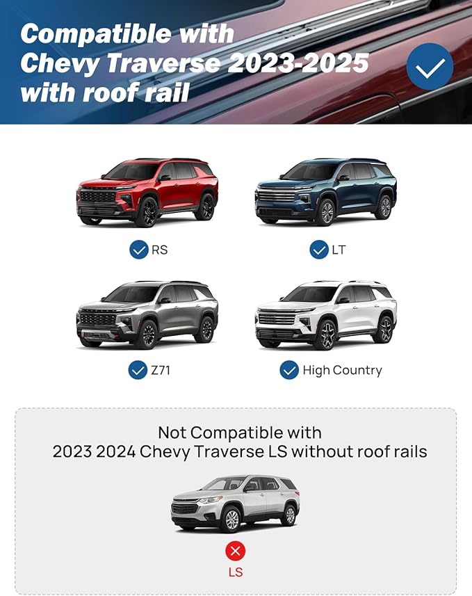 JOYTUTUS Lockable Roof Rack Cross Bars Compatible with Chevy Chevrolet Traverse 2022-2026, Heavy Duty 300LBS Anti-Theft Aluminum Crossbars for Rooftop Cargo Carrier Luggage Kayak Canoe Ski Snowboard