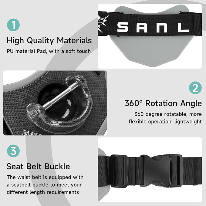 SANLIKE Fishing Belt Rod Holder,Adjustable Fishing Fighting Waist Belt with EVA Padded Plastic Material Fishing Belt,360 Degree Adjustable (Grey)