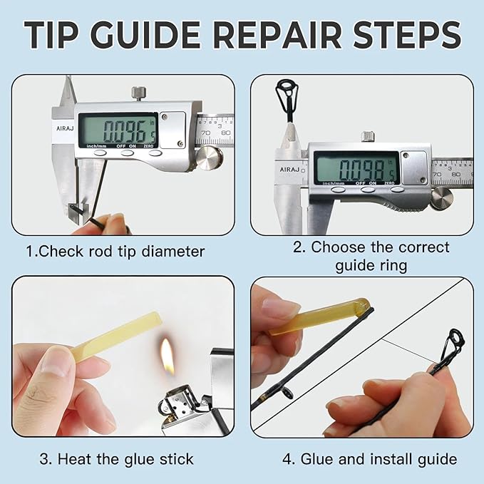 9KM DWLIFE Fishing Rod Tip Repair Kit, Black Stainless Steel, Wear Resistant Ceramic Ring, Guide Replacement 25/35/45/60/65pcs