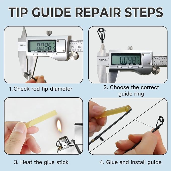 9KM DWLIFE Fishing Rod Tip Repair Kit, Black Stainless Steel, Wear Resistant Ceramic Ring, Guide Replacement 25/35/45/60/65pcs