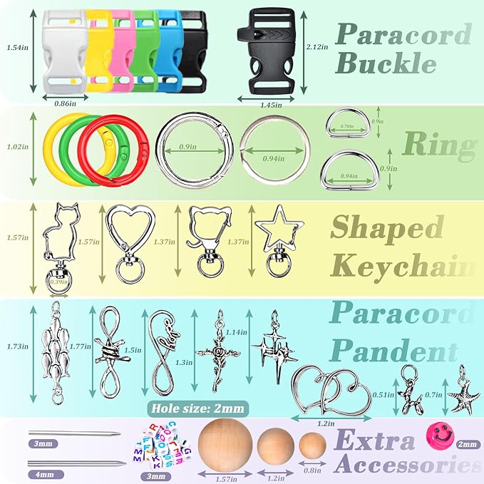 WEREWOLVES Paracord Bracelet Jig Kit - 4MM, 3MM, 2MM Parachute Combo Kit, 10FT Rope Complete Accessories and Paracord Jig Bracelet Maker (Candy, 10FT-35 Color)