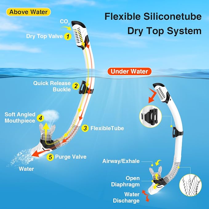 Snorkeling Gear for Adults, Snorkel Mask With Mirrored Tempered Glass Lens 180° Wide View Anti-Fog Scuba Diving Mask, Professional Snorkel Set for Swimming Diving, Gifts for Women Mom Men Dad