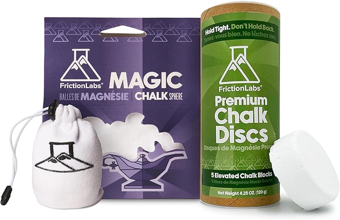 Friction Labs Bundle - Includes 2.2 oz Magic Chalk Ball + 5 Individual Gym Chalk Discs - Ideal for Rock Climbing, Bouldering, Weightlifting, Gymnastics, and Indoor or Outdoor Training