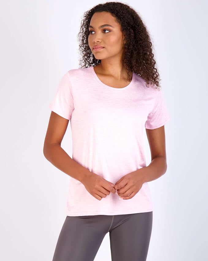 Real Essentials 5 Pack: Women's Short Sleeve T-Shirts Workout Tops Fitness Pilates Gym Activewear Athletic (Plus Available)