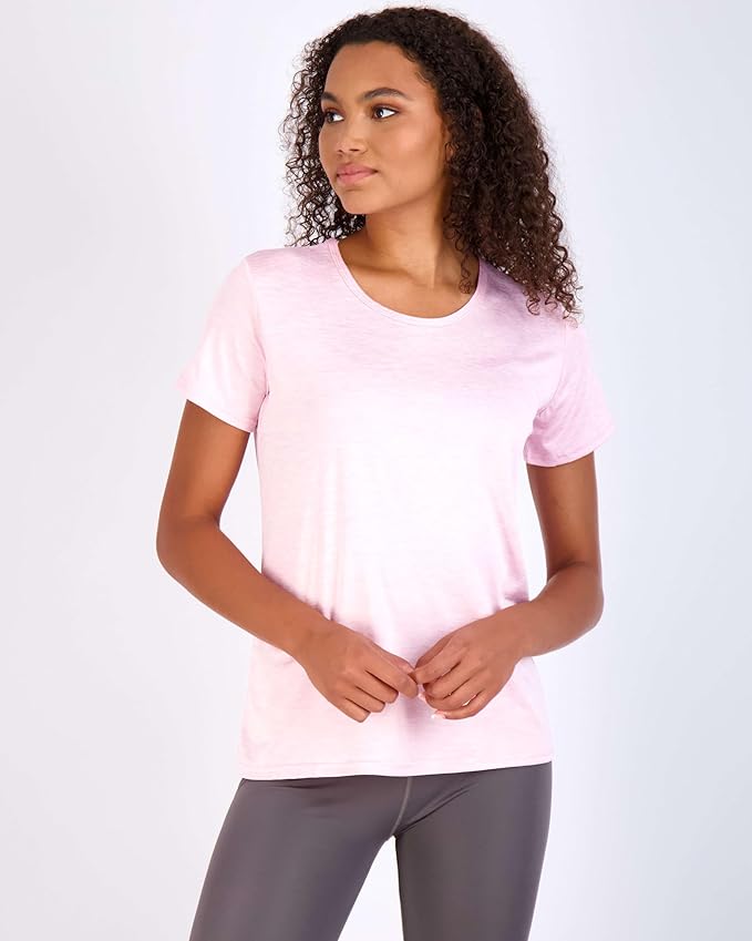 Real Essentials 5 Pack: Women's Short Sleeve T-Shirts Workout Tops Fitness Pilates Gym Activewear Athletic (Plus Available)