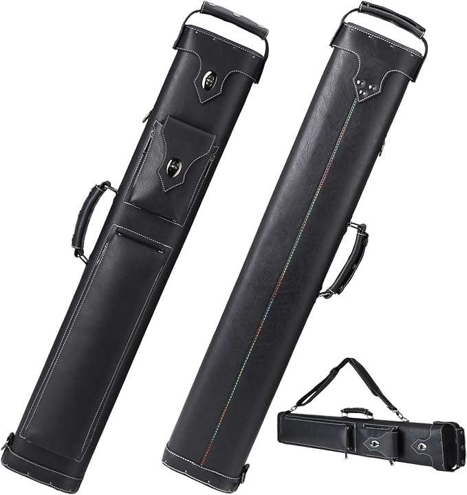 Hard 3x5 Pool Cue Case, 8 Hole Pool Cue Stick Case Billiard Cue Case, Holds Up to 3 Butts and 5 Shafts, Topstitching Design