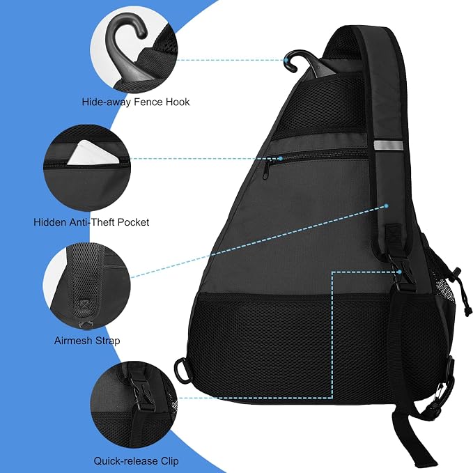 WOLT Pickleball Bag,Crossbody Sling Bags for Women Men,Pickleball Backpack with Fence Hook for Tennis, Racketball
