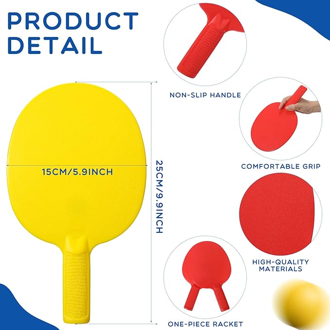 Junkin 16 Pcs Bulk Plastic Table Tennis Paddle Set Multi Color Sports Table Tennis Rackets Paddles Portable Equipment Accessories for Indoor Outdoor Games, Easy Grip and Light Spin