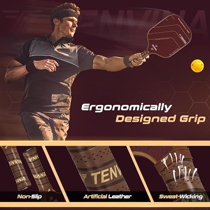 TENVINA Pickleball Paddles, Thermoformed T700SC Carbon Fiber Pickleball Paddle, Pickle Ball Paddle USAPA Approved with Dominant Power and Larger Sweet Spot