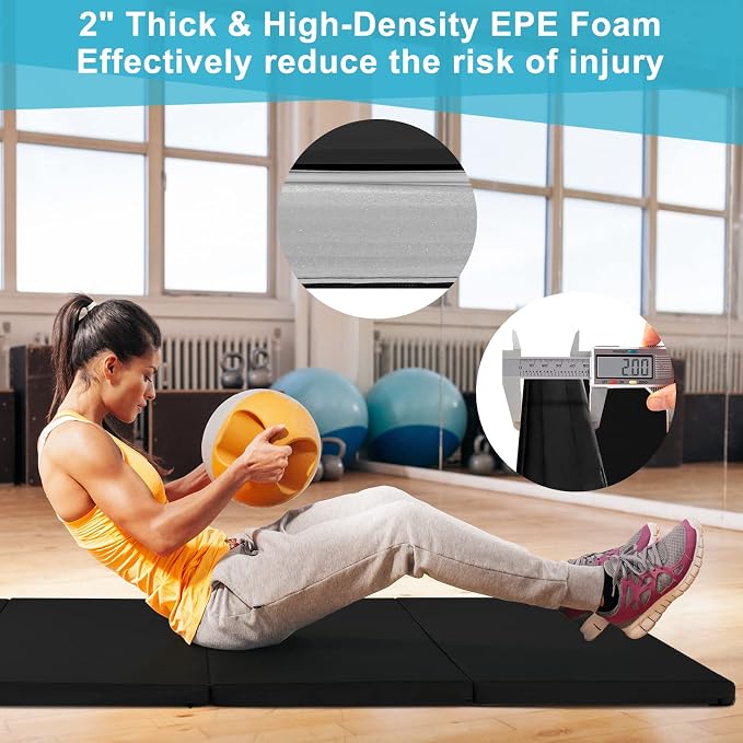 Goplus Gymnastics Mat, Folding Tumbling Mat with Carry Handles, Hook & Loop Fasteners, 4 Panels for Fitness Exercise Yoga Stretching Aerobics Workouts, Thick Gym Mats for Home