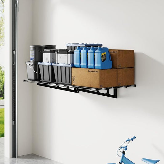 FLEXIMOUNTS 2x3ft Garage Shelving Wall-Mounted, 1-Pack Heavy-Duty Wall Shelving, Holds Up to 200 lbs, Garage Storage Rack for Organization & Storage Bins, Black, Classic Series