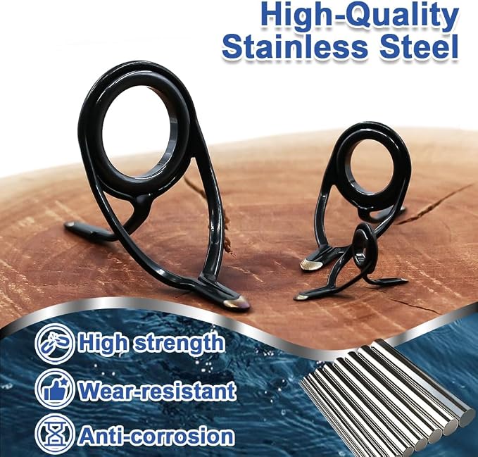 9KM DWLIFE Fishing Rod Repair Kit (50/100/120Pcs), Fishing Rod Guides with Zirconia Inserts, Spinning & Casting Rod Eyelets Replacement, Fishing Pole Repair Parts for Saltwater Freshwater