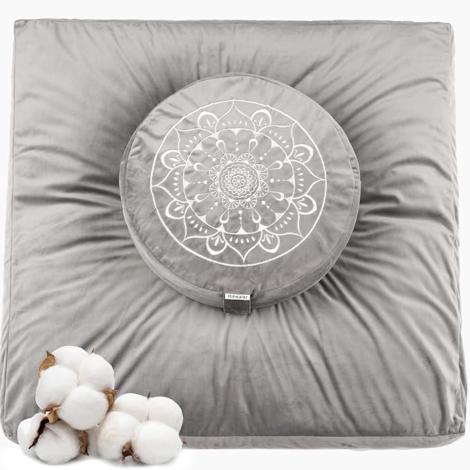 Hihealer Meditation Cushion, Traditional Tibetan Meditation Pillow Velvet Cover - Large Floor Cushion Seating for Adults - Yoga Buckwheat Bolster for Women、Moms