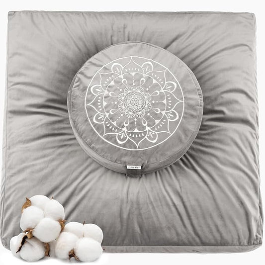Hihealer Meditation Cushion, Traditional Tibetan Meditation Pillow Velvet Cover - Large Floor Cushion Seating for Adults - Yoga Buckwheat Bolster for Women、Moms