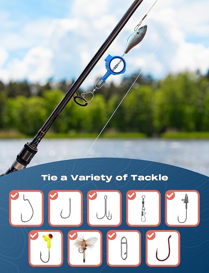 HOOK-EZE Fishing Knot Tying Tool,Treble Hook Covers Keeps Lures Safe, Hook Sharpener, Lure Wraps for Fishing Rod, Fishing Line Cutter Accessories Gifts for Anglers Fishermen