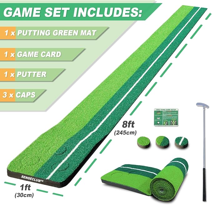SENSECLUB Indoor Putting Green, Foldable Putting Mat Golf Game Set, Golf Gifts for Men with Ball-Collect System