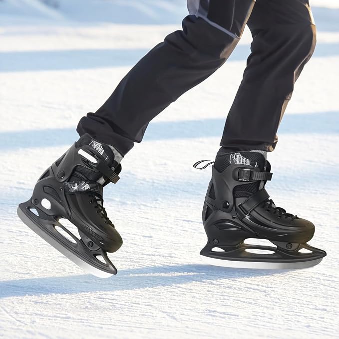 Nattork Ice Skates 4 Sizes Adjustable for Kids Boys Girls, Fun Beginner Ice Skating for Outdoor, Soft and Comfortable Hard Protection for Children Youths Teen
