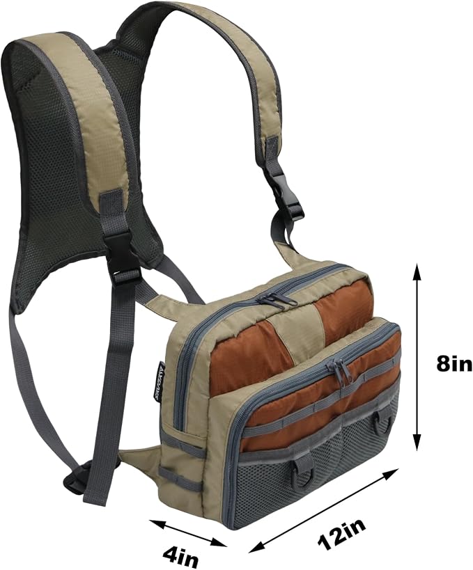 MYDAYS Fishing Chest Pack, Fly Fishing Bag for Men and Women, Tackle and Fly Boxes Storage Pack, Hunting Binocular Pack (Grey)