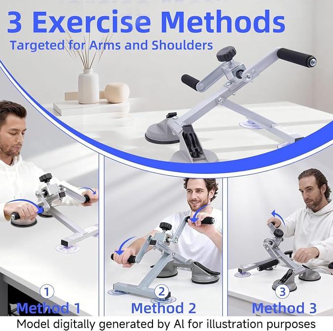 Arm Bike for Physical Therapy Table Top, 3 Training Modes Hand Bike Exerciser, Adjustable Resistance, Strong Suction Base, Portable Upper-Body Pedal Trainer for Seniors(with A Finger Rehab Gloves)