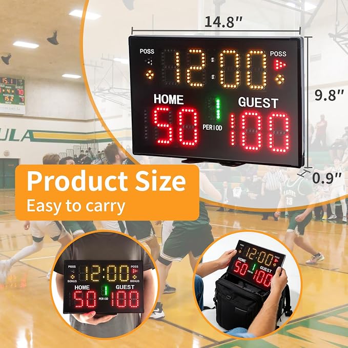 YZ Ultra-Bright LED Scoreboard, Digital Scoreboard with Remote, Portable Electronic Score Keeper, Basketball Score Board, Battery Powered Outdoor Scoreboard for Indoor Outdoor Sports