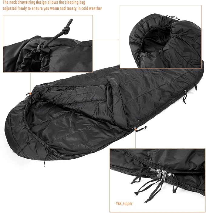 MT Military Patrol/Intermediate Sleeping Bag, Part of 4 Piece Army Modular Sleep System for All Season Olive Drab/Black