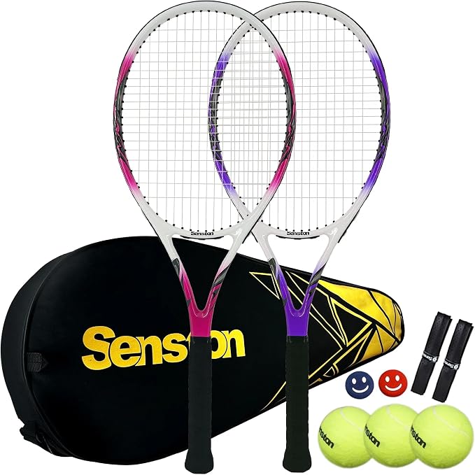 Senston Tennis Rackets for Adults 27 inch Tennis Racquets - 2 Player Tennis Racket Set with 3balls,2 Grips, 2 Vibration Dampers