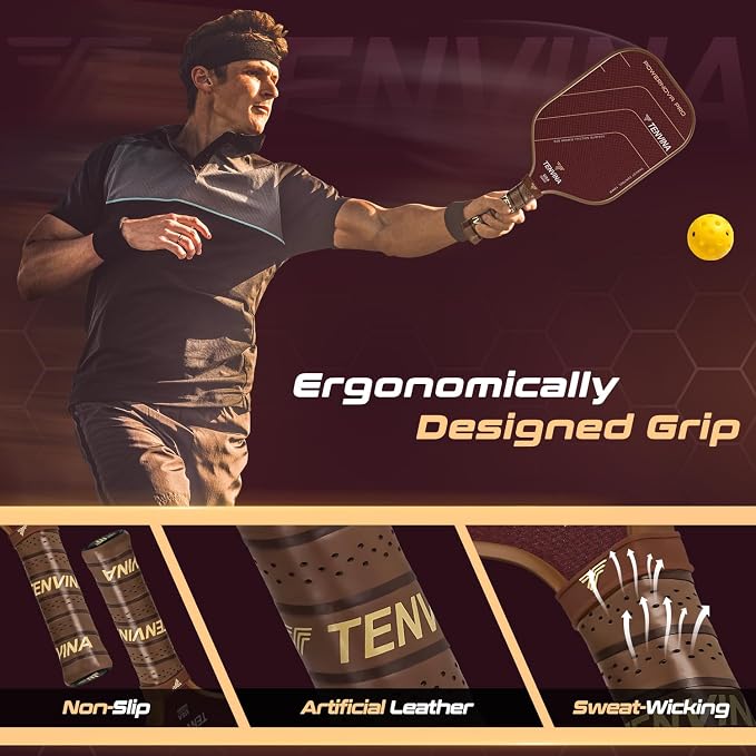 TENVINA Pickleball Paddles, Thermoformed T700SC Carbon Fiber Pickleball Paddle, Pickle Ball Paddle USAPA Approved with Dominant Power and Larger Sweet Spot