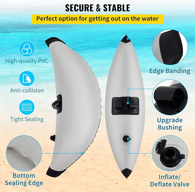 VEVOR Kayak Stabilizers, 2 PCS, PVC Inflatable Kayak Outrigger Float with Sidekick Arms Rod, Standing Float Stabilizer System Kit for Kayaks, Canoes, Fishing Boats