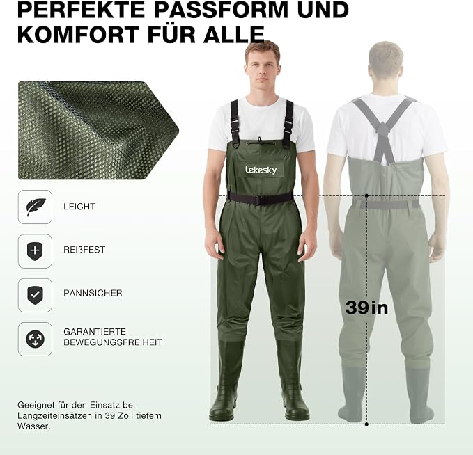 Lekesky Fly Fishing Chest Waders with Boots for Men Women, US Sizes 5–14,2-Ply Nylon/Pvc Waterproof Waders