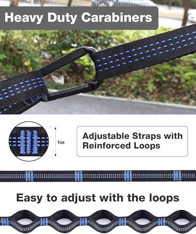 MOSFiATA Camping Hammock, Heavy Duty up to 700lbs with 2 Tree Straps and Attached Carry Bag Portable Hammock for Backpacking Hiking Durable Outdoors（Black Grey）