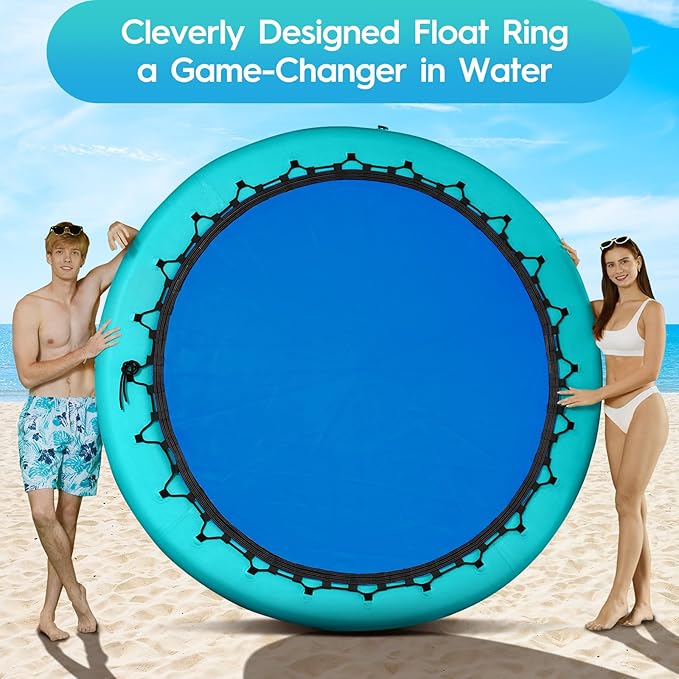 CALOBANA Round Floating Ring Inflatable Water Hammock Heavy Duty River Floats Lake Raft for Adults Tanning Pool Lounger Float Island Platform Pad Mat for Party