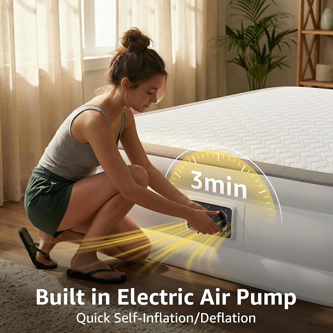 YENING Foam Air Mattress Queen with Built in Pump 18 Inch Tall Queen Size Inflatable Bed Self Inflate Blow up Airbed