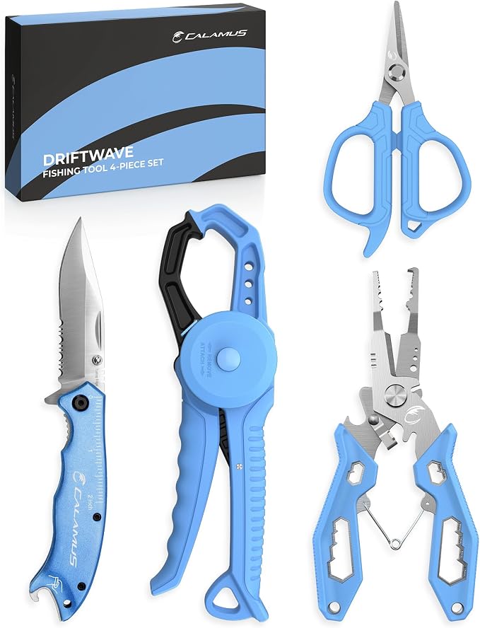Calamus DriftWave Fishing Tool Kit | Multi-Function Tool Kit, Corrosion-Resistant Pliers, Fish Lip Gripper with Tape Measure, Digital Fish Scale, Fishing Gear