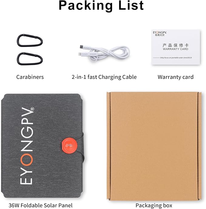 EYONGPV 30W Portable Foldable Solar Panel & Solar Charger with Croc-Eye USB-C PD Fast Charging Output, IP67 Waterproof Compact Solar Charger for Phones, Power Banks, Camping, Hiking, Backpacking