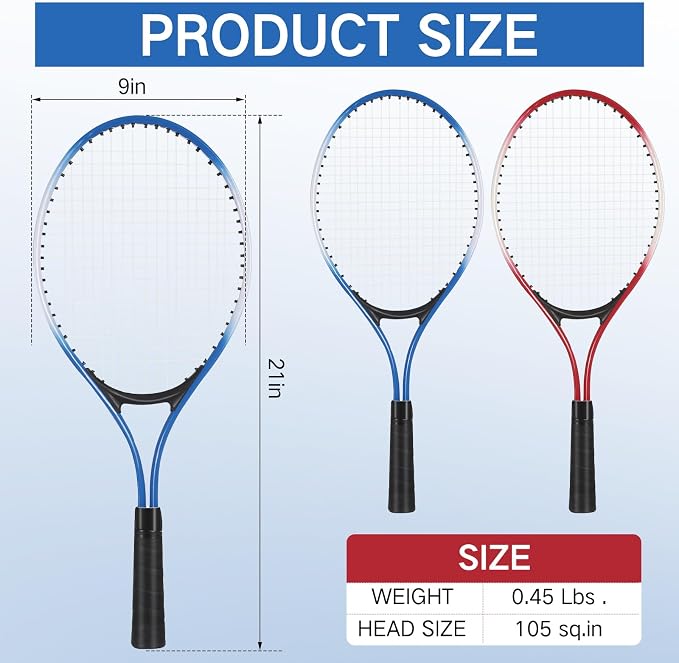 4 Pack Tennis Rackets Recreational 21 Inch Lightweight Tennis Racket Bulk with Balls Overgrips Carry Bag for Training Beginners