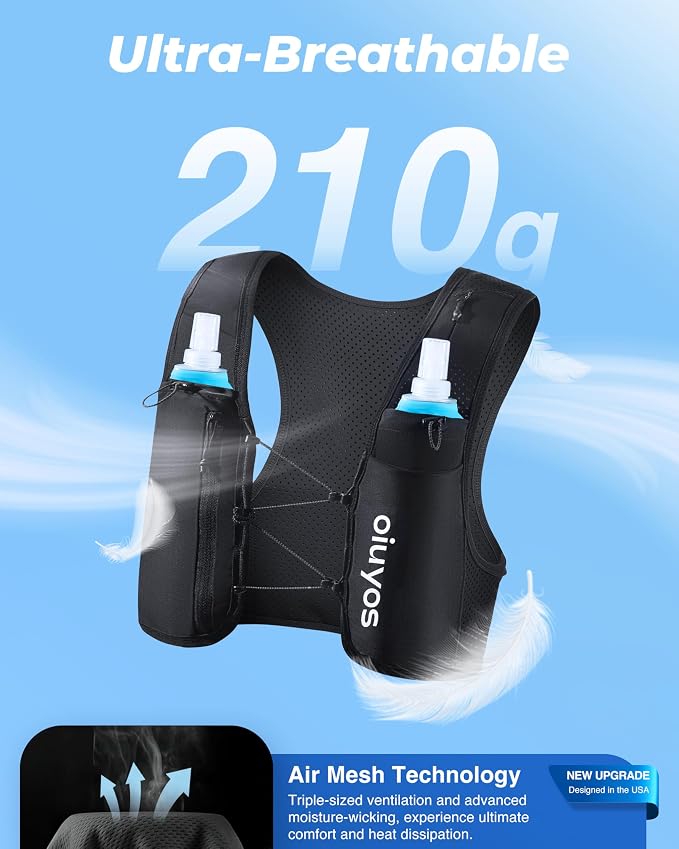 Running Vest for Women Men - Adjustable Chest Straps Running Hydration Vest with 500ml Soft Flask & Phone Holder - Lightweight Reflective Hydration Backpack for Runner Marathon Essentials